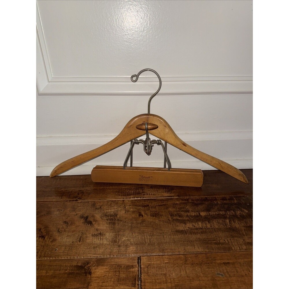 Vintage The Setwell 18” Wooden Suit Coat & Pants Hanger Made In The USA